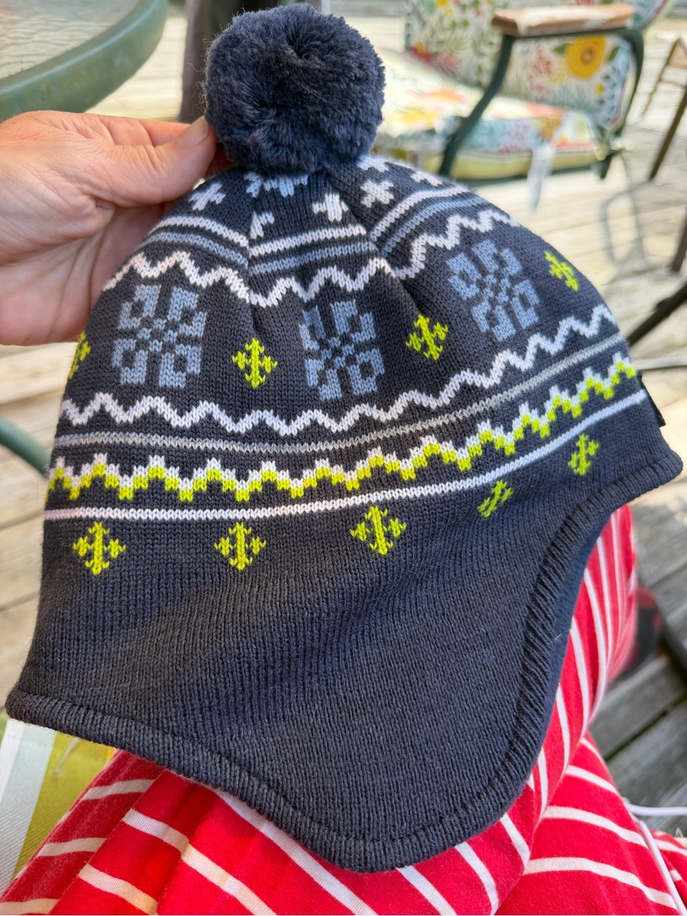 Polarn O. Pyret Sweden Kids Merino Wool Fleece Lined Pom Pom Winter Hat 52/54